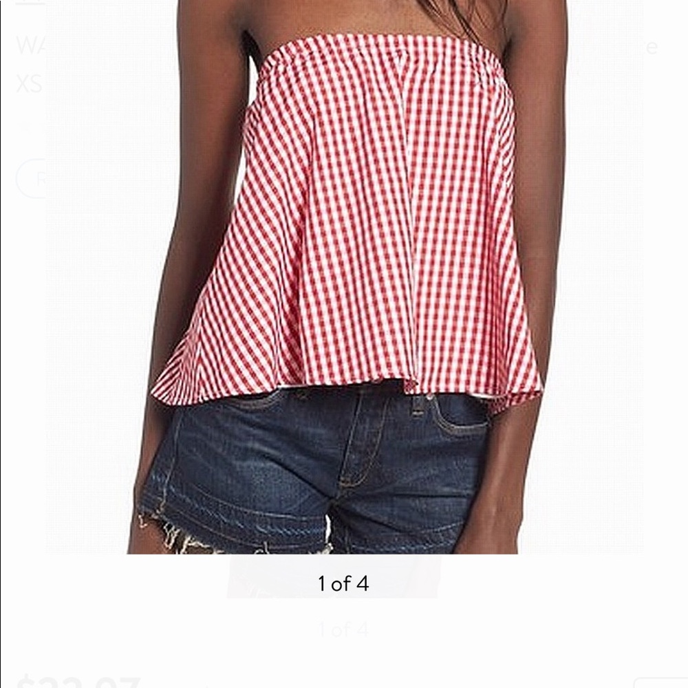 WAYF Red Gingham Strapless Top